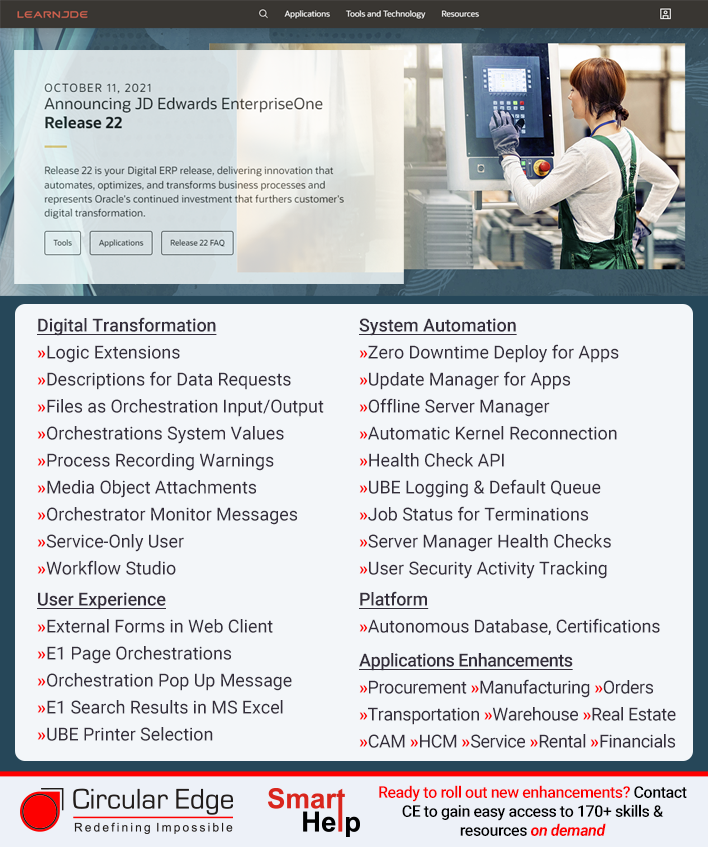 JDE Release 22 Apps Tools Announcement Oct 11 2021